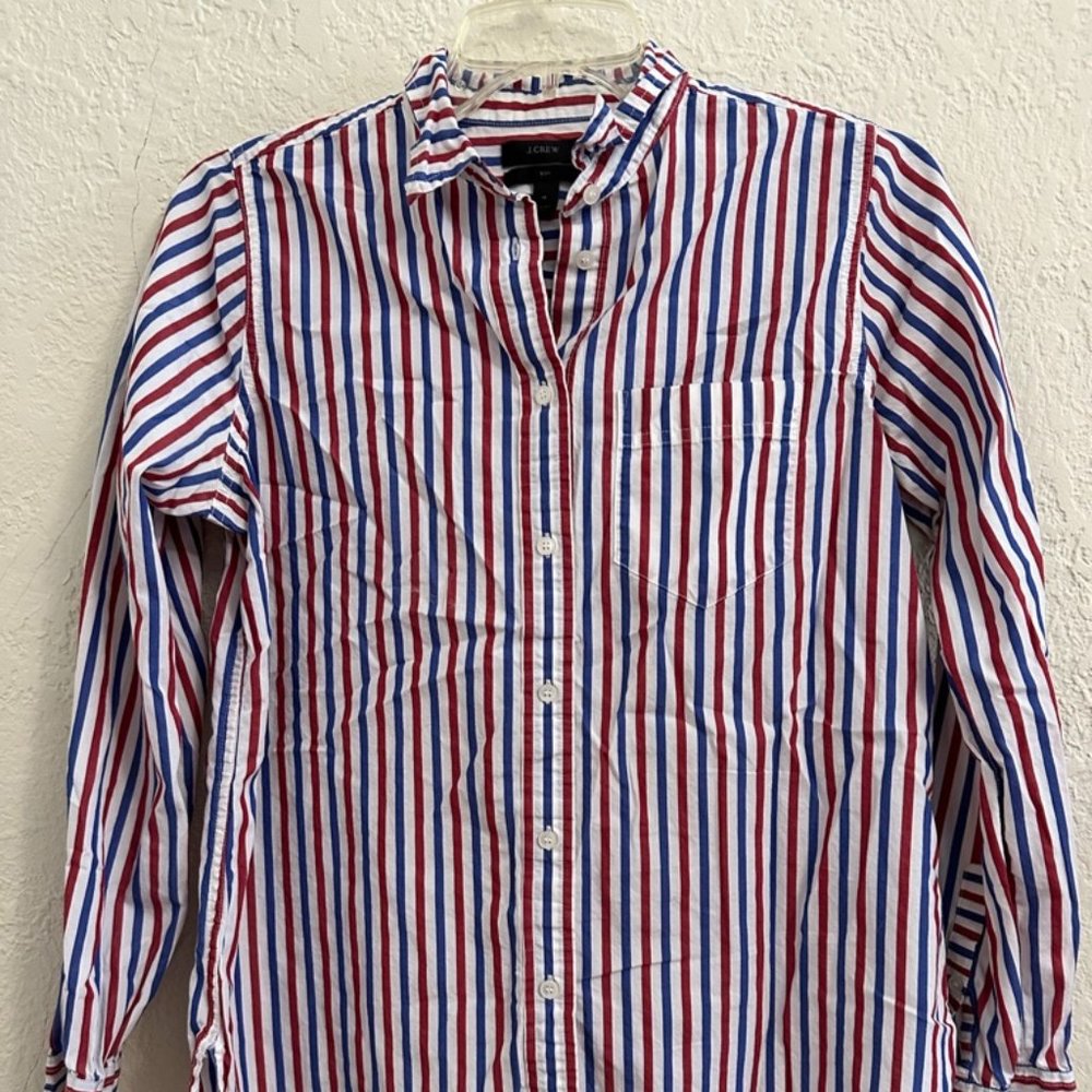 J. Crew red, white, blue stripe button down size 4